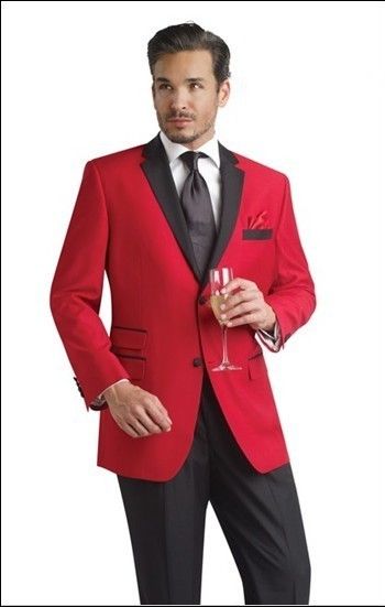 New Red Jacket Black Pants Groom Tuxedos шафер Notch черный отворот Groomsmen Мужчины Свадебные костюмы куртка Жених + брюки + Tie H814