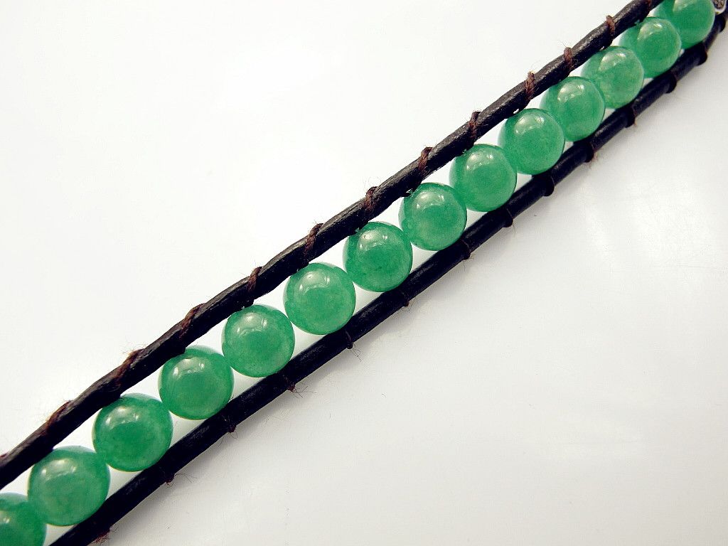 2013 6mm Green Jade Bead Wrap Bracelet New Design Handmade Wrap Leather