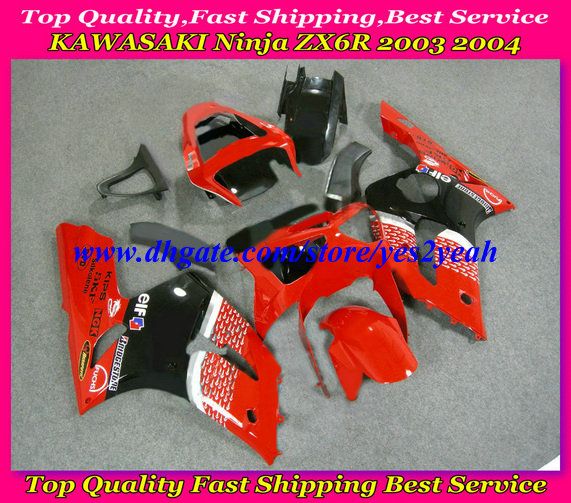 FAIRING KIT FÖR KAWASAKI NINJA ZX6R 03 04 ZX 6R 2003 2004 ZX-6R 636 Röda svarta Fairings Set + 7Gifts SD26