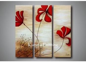 2018 100 handmade modern 3 panel canvas art abstract red flower oil