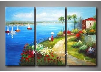 2018 hand painted oil wall art 3 panel canvas decoraton seascape