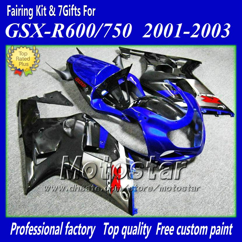 Fairings للدراجات النارية لـ Suzuki GSXR 600 750 K1 2001 2002 2003 GSXR600 GSXR750 01 02 03 R600 R750 Black Blue Fairing Kit AA7