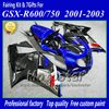 SUZUKI GSXR 600 750 K1 2001 2002 2003 GSXR600 GSXR750 01 02 03 R600 R750 Siyah Mavi Fairing Kit AA7 için Motosiklet Kursiyonları