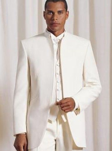 Stå krage elfenben brudgum tuxedos groomsmen män bröllop passar bästa man passar prom kläder (jacka + byxor + väst + slips) Bm: 697