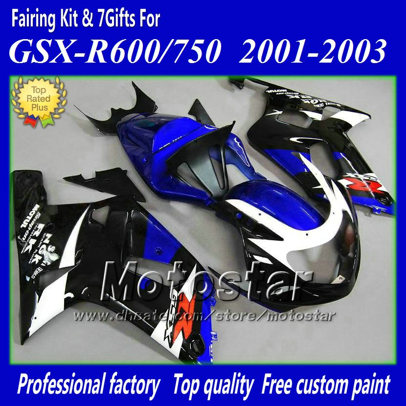 7gifts carénages de moto pour SUZUKI GSXR 600 750 K1 2001 2002 2003 GSXR600 GSXR750 01 02 03 R600 R750 bleu noir carénage aa13