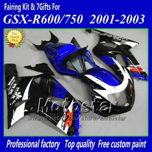 7GIFTS Motorcycle Suardings для Suzuki GSXR 600 750 K1 2001 2002 2003 GSXR600 GSXR750 01 02 03 R600 R750 Blue Black Fairing AA13