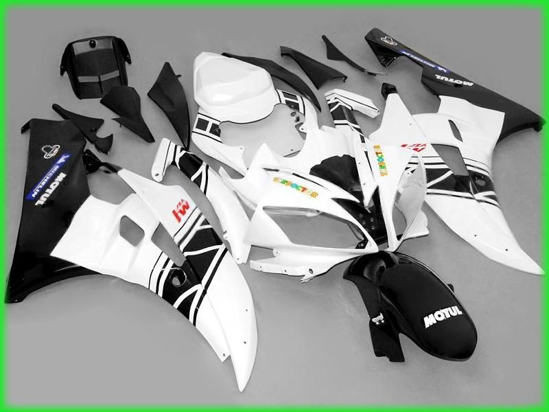 Czarna biała owiewka dla 2006 2007 YZF R6 YZFR6 06 07 YZFR 600 YZF-R6 Yamaha Fairings Kit Keywork