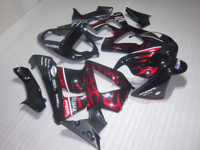 Hoge kwaliteit Rode Vlam Stroomlijnkappen kit voor Honda CBR900RR 929 CBR CBR929RR CBR929 2000 2001 00 01 motorfiets kuip kits