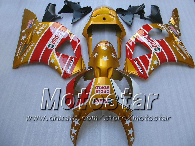 Honda CBR900RR 954 CBR900 CBR 954RR CBR954 için altın kırmızı CASTROL Fairings kiti 2002 2003 02 03 cbr 900rr motosiklet kaporta kitleri