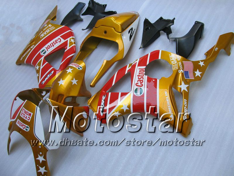 Gold red CASTROL Fairings kit for Honda CBR900RR 954 CBR900 CBR 954RR CBR954 2002 2003 02 03 cbr 900rr motorcycle fairing kits