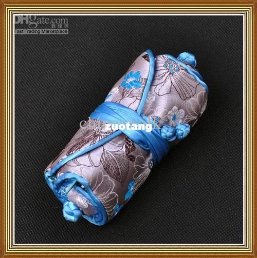 Travel Jewellery Roll Storage Pouch Bag 100% Silk High quality 5pcs/lot mix color Free shipping