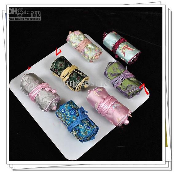 Buy Jewelry Roll Travel Case Storage Bags 100% Silk High quality 5pcs/lot mix color Free shipping