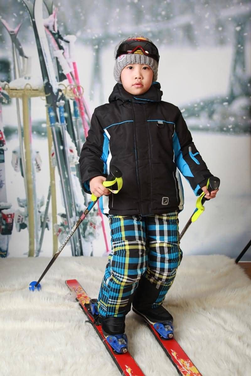 New Arrival Cool Baby Boys Black Ski Jacket Lattice Trouser Trendy
