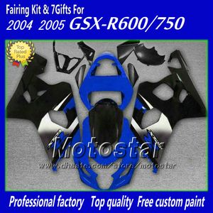 Kroppsarbeten med 7 gåvor för Suzuki GSXR 600 750 K4 2004 2005 GSXR600 GSXR750 04 05 R600 R750 BLÅ BLACK ABS FAIRING