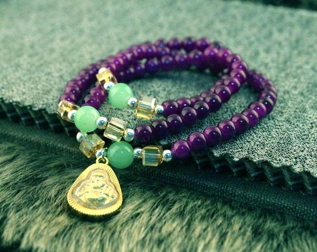 Natural crystal bracelet, Multilayer Bracelet, Maitreya purple beads, Female fashion bracelet.