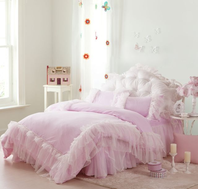 exquisite pink lace princess satin 100 cotton bedding set for queen full size cotton sheet sets