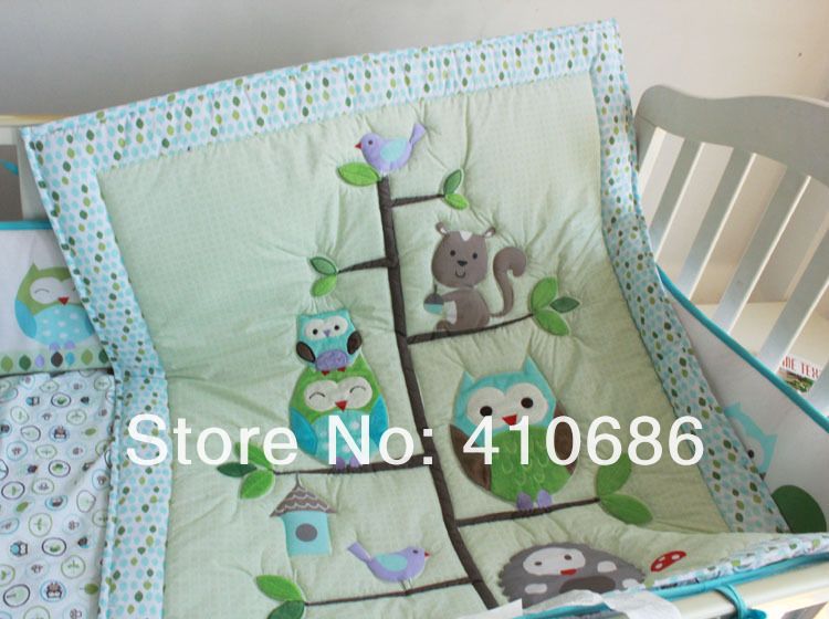 Happy Owls And Friends Three Animals Embroidered Baby Cot Crib Bedding