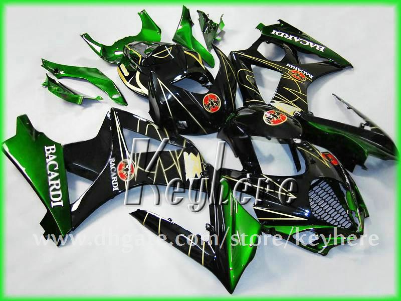 Kit carenatura da corsa personalizzato gratuito SUZUKI 2007 2008 GSX R1000 GSXR 1000 07 08 K7 carenature G7h nuove parti del motociclo aftermarket verde BACARDI