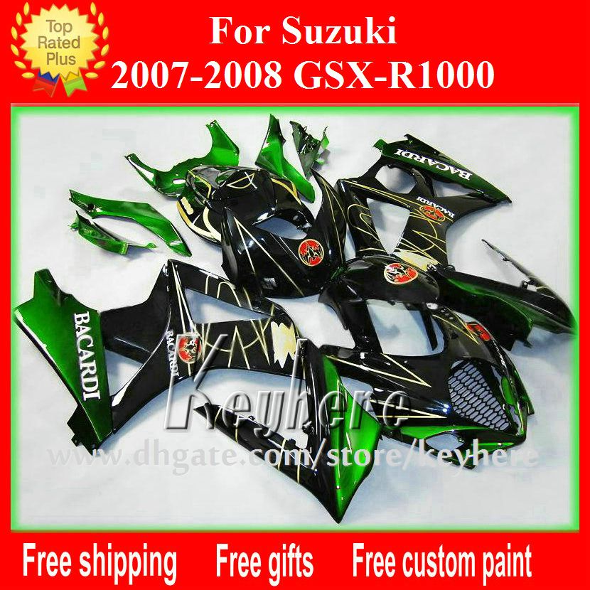 Kit carenatura da corsa personalizzato gratuito per SUZUKI 2007 2008 GSX R1000 GSXR 1000 07 08 K7 carenature G7h nuove parti del motociclo aftermarket verde BACARDI