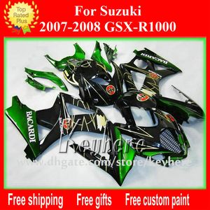 Kit de carenagem de corrida personalizado gratuito para SUZUKI 2007 2008 GSX R1000 GSXR 1000 07 08 K7 carenagens G7h novas peças de reposição verde BACARDI para motocicletas