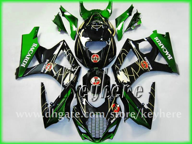 مجموعة مخصصة للعرق المخصص لـ Suzuki 2007 2008 GSX R1000 GSXR 1000 07 08 K7 Fairings G7H New Bacardi Green Green Presid