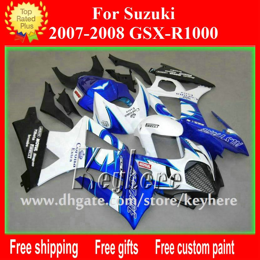 Kit de carenado de carrera personalizado gratis para SUZUKI 2007 2008 GSX R1000 GSXR 1000 07 08 K7 carenados G4j Corona blanco negro piezas de motocicleta del mercado de accesorios