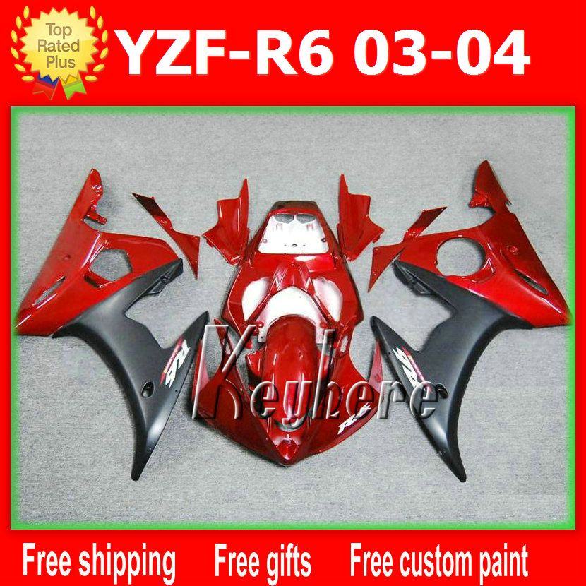 مجاني 7 هدايا مخصصة ABS Race Fairing Kits لـ YZF R6 2003 2004 YZFR6 03 04 Fairings G3H SALE RED RED BLACK PESTRAMATION PORTYCLE