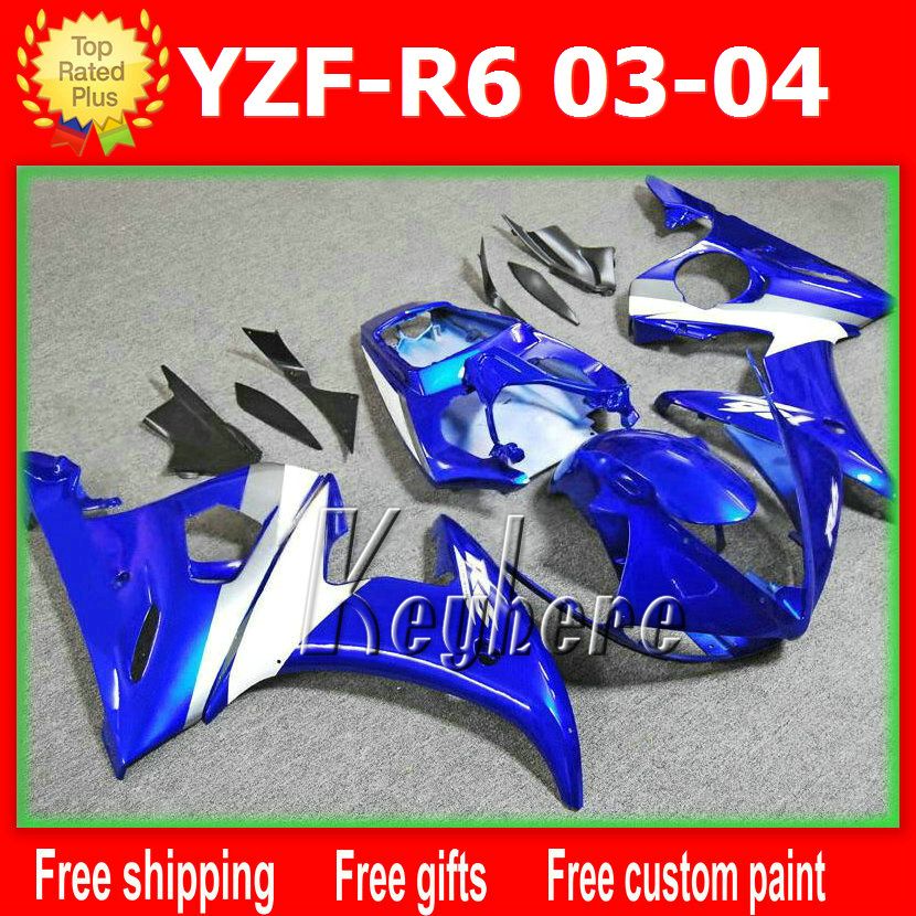 7 regalos gratuitos Kits de carenado de carrera ABS personalizados para YZF R6 2003 2004 YZFR6 03 04 YZF-R6 carenados G9h blanco azul negro piezas de motocicleta del mercado de accesorios