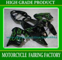 Wholesale Green flame in black customize motorcycle fairings kit for Kawasaki Ninja ZX R ZX9R ZX R ABS fairing set with gifts