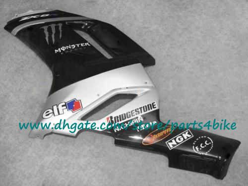 Siyah gümüş moto Fairings Kawasaki 2007 2008 Ninja ZX6R ABS kaporta kaporta kiti ZX-6R plastik vücut kitleri 07 08 ile 7 hediyeler