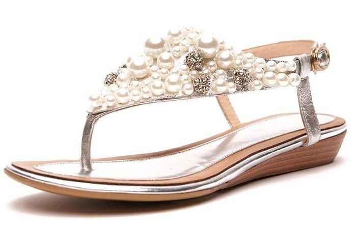 2013 Hot Sale Women's Pearl Rhinestone Genuine Leather Flip Flop ...