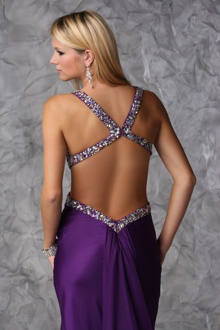 Side Slit Deep Spaghetti Strap Beading 