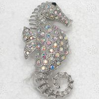 12pcs / lot En Gros Cristal Strass Hippocampe Broche Mode Broches bijoux cadeau C659