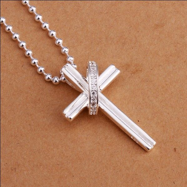 Circle Cross Pendant Necklace Top Quality 925 Sterling Silver Plated