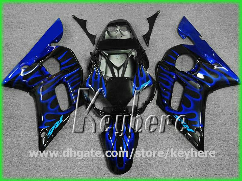 Gratis 7 gåvor Skräddarsy Fairing Kit för YZF R6 1998 1999 2000 2001 2002 YZFR6 98 99 00 01 02 Fairings G1H Blue Flames Motorcykel Bodywork Set