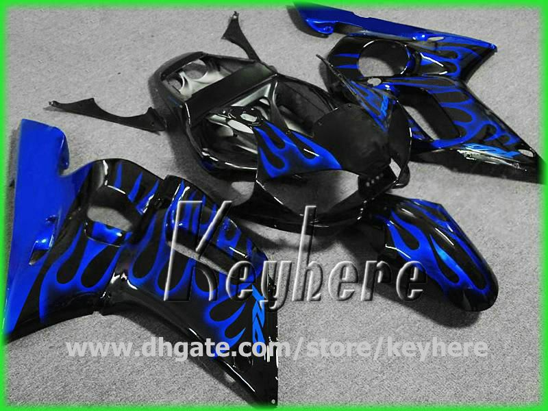 Gratis 7 gåvor Skräddarsy Fairing Kit för YZF R6 1998 1999 2000 2001 2002 YZFR6 98 99 00 01 02 Fairings G1H Blue Flames Motorcykel Bodywork Set