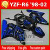 Gratis 7 gåvor Skräddarsy Fairing Kit för YZF R6 1998 1999 2000 2001 2002 YZFR6 98 99 00 01 02 Fairings G1H Blue Flames Motorcykel Bodywork Set