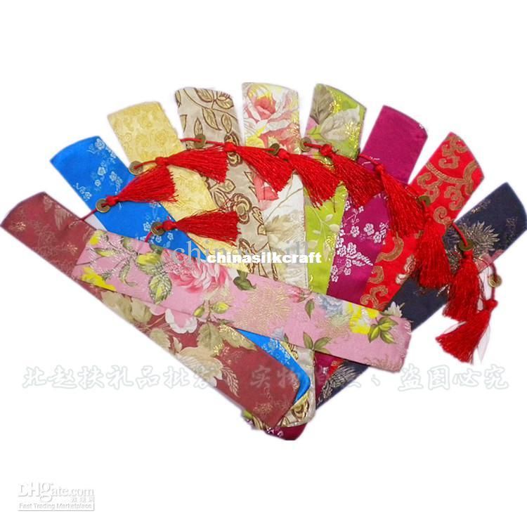 Silk brocade Printed Chopstick Bag Chinese style Tassel Pouch 50pcs/lot mix color Free