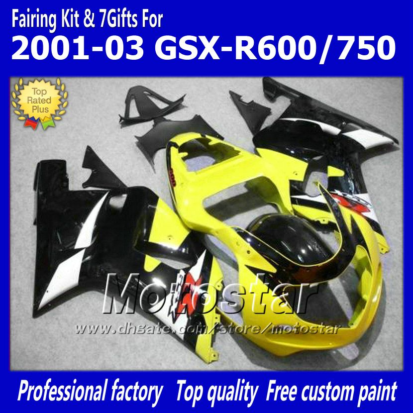 

7gifts bodywork fairings for SUZUKI GSXR 600 750 K1 2001 2002 2003 GSXR600 GSXR750 01 03 R600 R750 yellow black fairing set dd38, Multi-color
