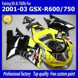 7gifts bodywork fairings for SUZUKI GSXR 600 750 K1 2001 2002 2003 GSXR600 GSXR750 01 03 R600 R750 yellow black fairing set dd38