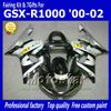 스즈키 GSXR 1000 K2 2000 2001 2001 2002 GSXR1000 00 01 02 R1000 실버 블랙 페어링 키트 DD58을위한 맞춤형 오토바이 페어링