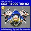 Carenagens de motocicleta personalizadas com 7 presentes para SUZUKI GSXR 1000 K2 2000 2001 2002 GSXR1000 00 01 02 R1000 kit de carenagem de cores mistas dd60