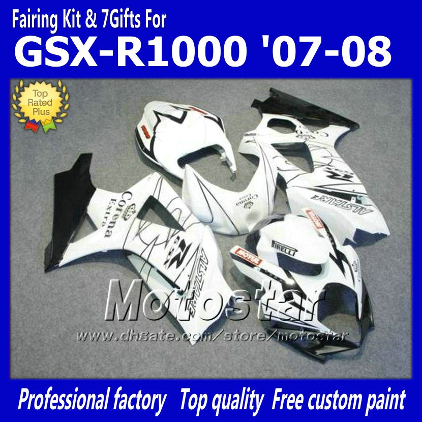 

7 Gifts motorcycle fairings for SUZUKI 2007 2008 GSX-R1000 07 08 GSX-R1000 K7 GSXR1000 GSX R1000 white Corona ABS fairing dd71, Multi-color