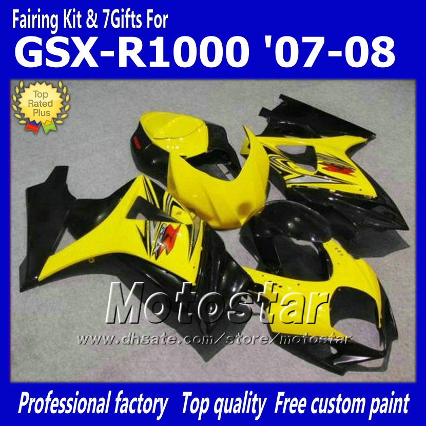 7 Prezenty Fairing Motorcycle Fairing dla Suzuki 2007 2008 GSX-R1000 07 08 GSX-R1000 K7 GSXR1000 GSX R1000 Yellow Black ABS Fairing DD81