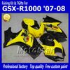 7 Suzuki 2007 2008 GSX-R1000 08 GSX-R1000 K7 GSXR1000 GSX R1000 Yellow Black ABS 페어링 DD81을위한 7 가지 선물 오토바이 페어링