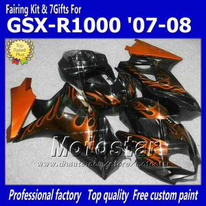 7 Geschenke Motorradverkleidungen für Suzuki 2007 2008 GSX-R1000 07 08 GSX-R1000 K7 GSXR1000 GSX R1000 orange Flamme in schwarzer ABS-Verkleidung dd88