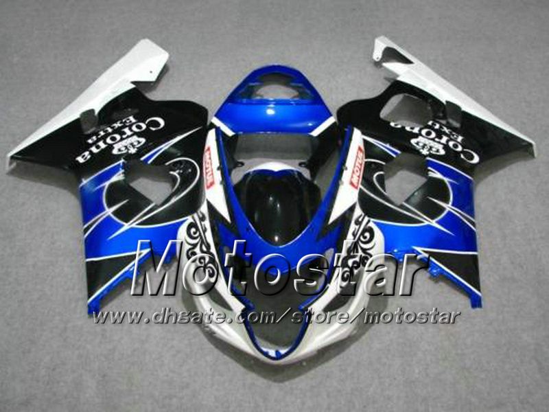 스즈키를위한 페어링 바디 키트 GSXR 600 750 K4 2004 2005 GSXR600 GSXR750 04 05 R600 R750 블루 블랙 코로나 페어링 세트 EE18