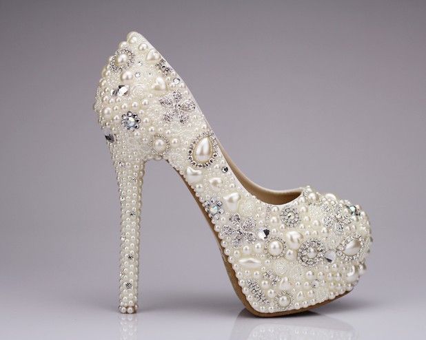 2013 New Arrival Unique Beige Pearl Crystal Rhinestones Wedding Shoes ...