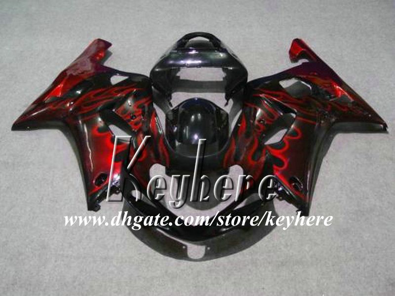 無料7ギフトカスタムレースフェアリングキットスズキGSX-R600 01 02 03 GSXR 600 2001 2002 2003 K1フェアリングG8Q赤い炎黒オートバイ部品