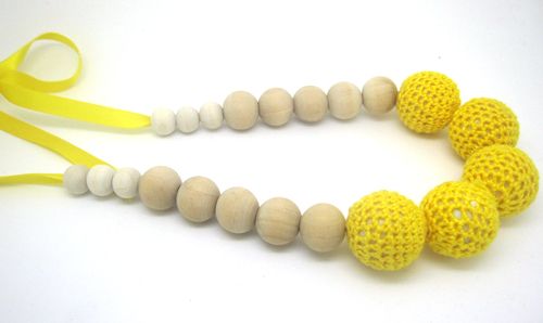 2021 Bright Yellow Nursing Necklace Yellow Crochet Wooden BeadsTeething Jewelry For New Mom ...
